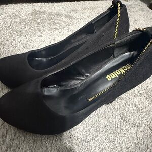 Black Suede Heels Gold Chain Detail